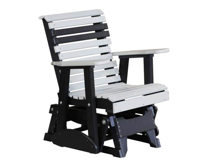 Two-foot plain poly glider chair in dove gray and black from Salem Structures, featuring slatted poly construction and compact smooth-glide seating.