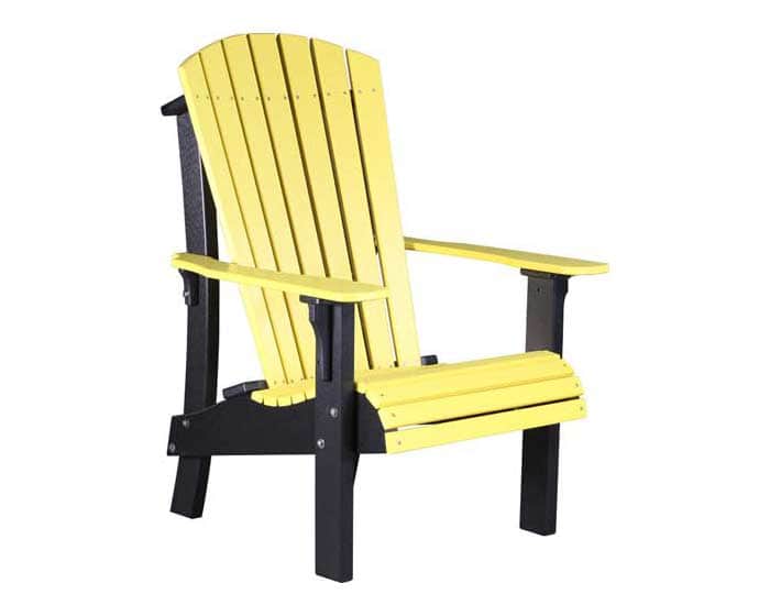 Deluxe senior Adirondack chair in yellow and black from Salem Structures, ergonomic outdoor seating built from durable poly lumber.